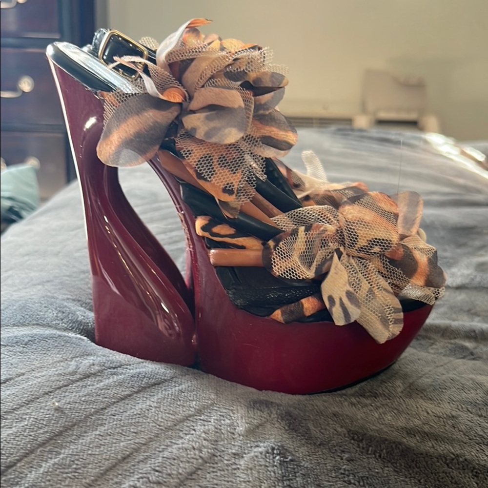 Elegant Red Platform Heels with Floral Accents